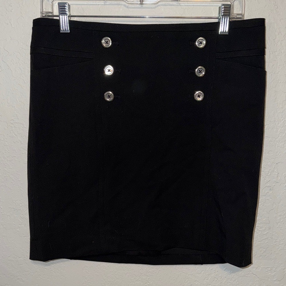 White House Black‎ Market Black Sailor Button Mini Skirt Size 6 Side Zip Stretch